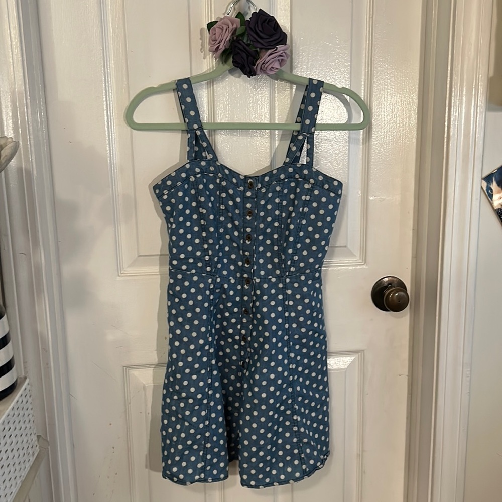Adorable Denim Sun Dress with Polka Dots